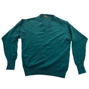 Wool & Company Men's 100% Cashmere Sweater Size 54 Pullover V-neck Green Knit